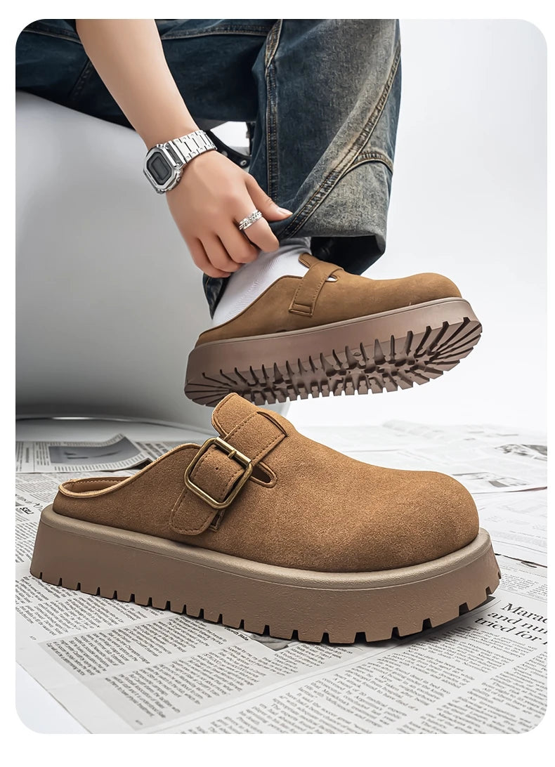 Men's Casual Leather Half Slippers | Non-Slip Summer Clogs