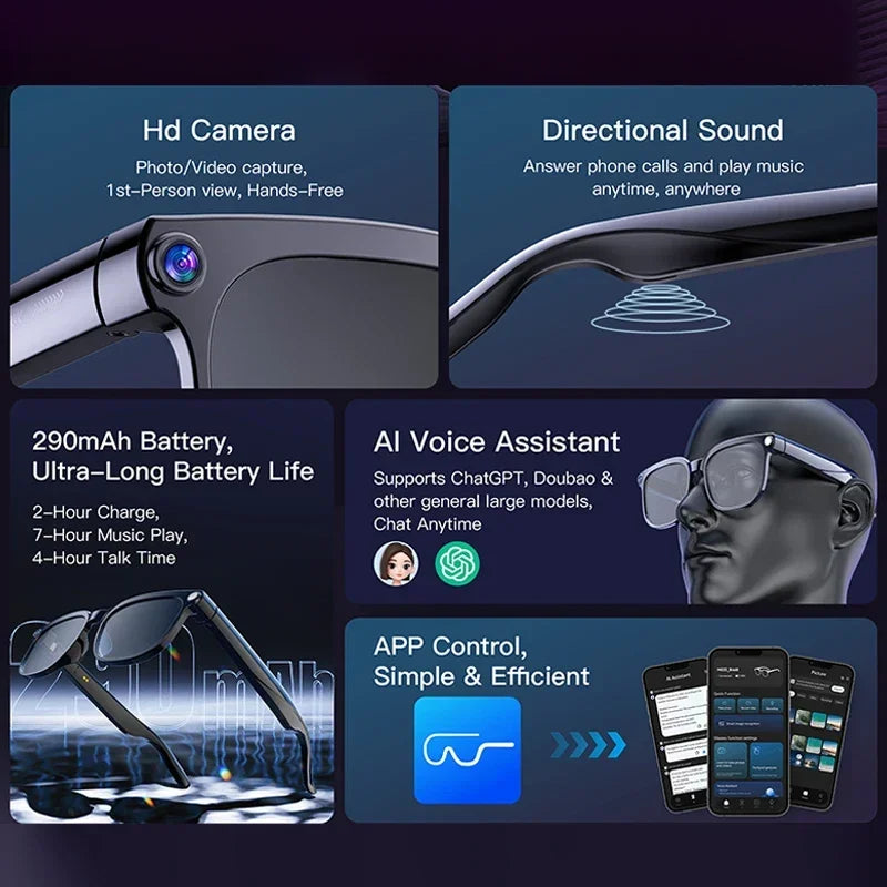 Men's AI Smart Glasses | Dual Camera Translation & Bluetooth Calling