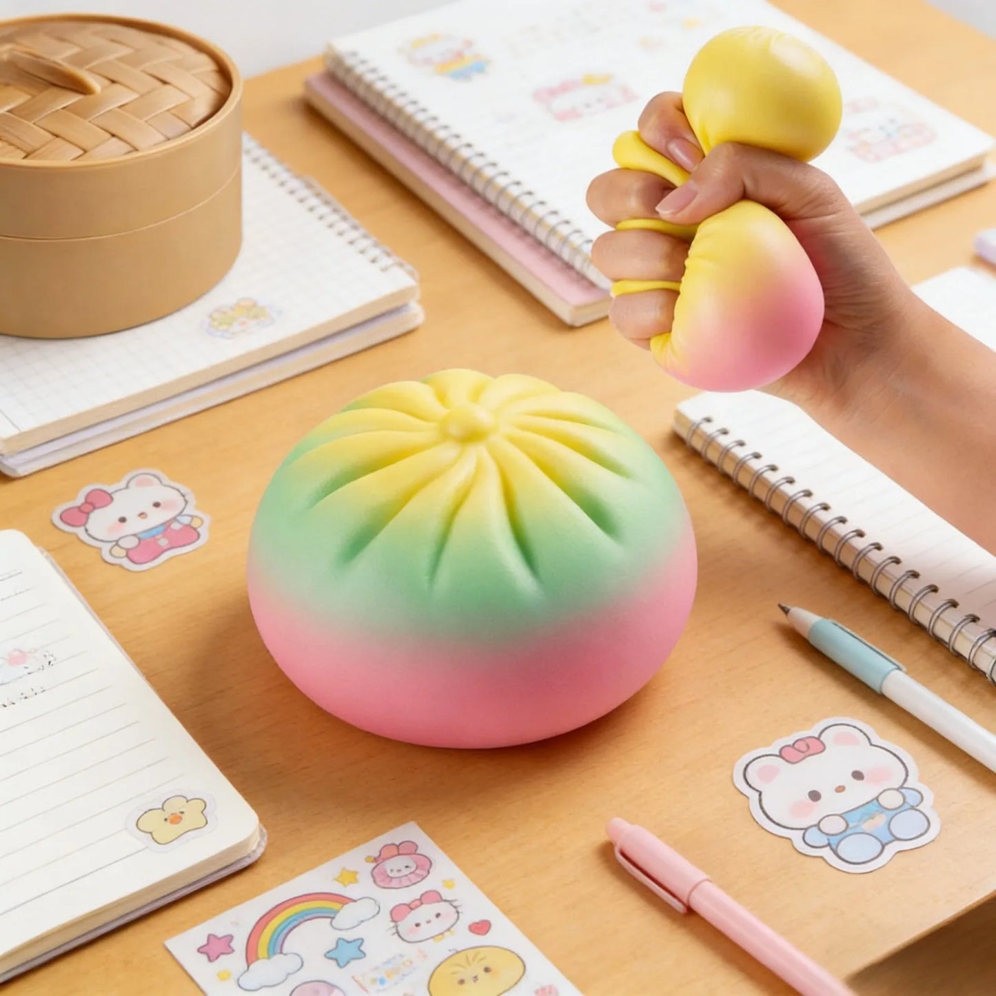 Steamed Bun Stress Ball Colorful Slow-Rise Squeeze Toy Decompression Toy Soft Anti-Stress Ball for Hands Dumpling Stress Ball