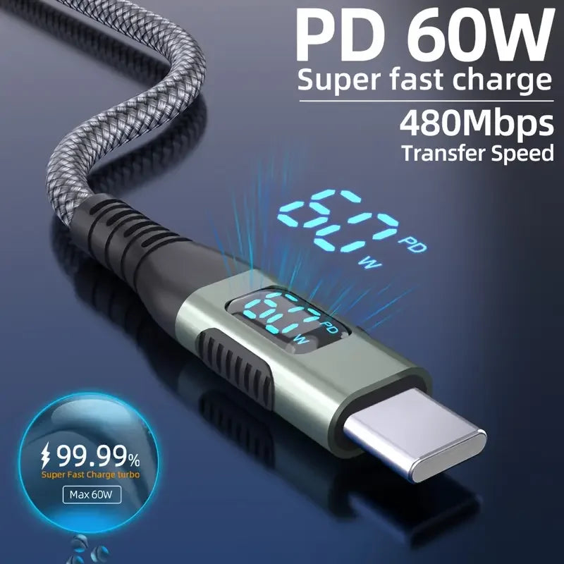 High Speed USB Type-C Fast Charging Cable with Digital Display