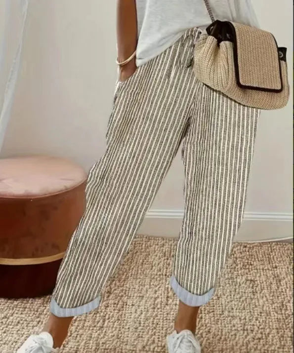 Stylish Women's Loose Stripe Printed Casual Pants for Summer