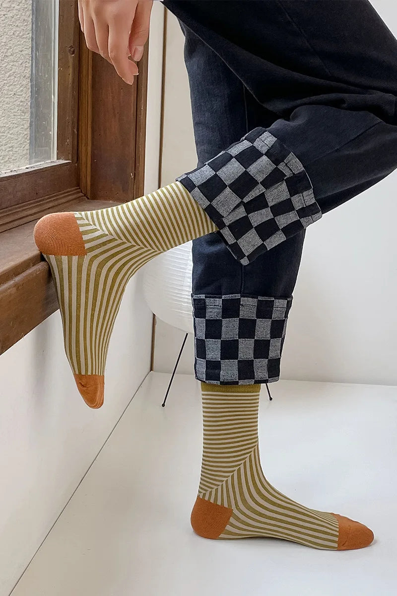 Multicolor Striped Casual Crew Socks for Women | Stylish Comfort