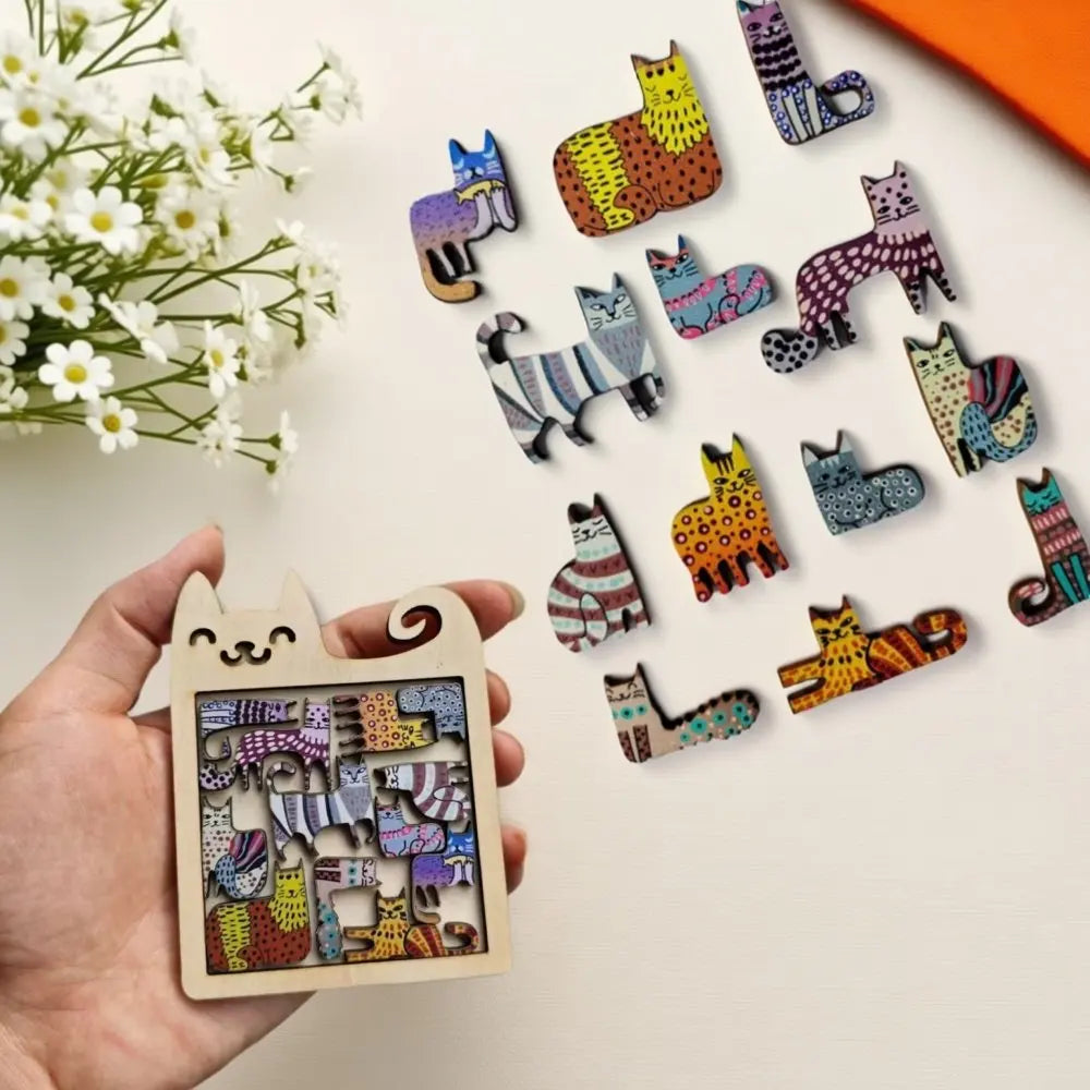 Cute Wooden Cat-Shaped Puzzle Toy | Creative Thinking Fun