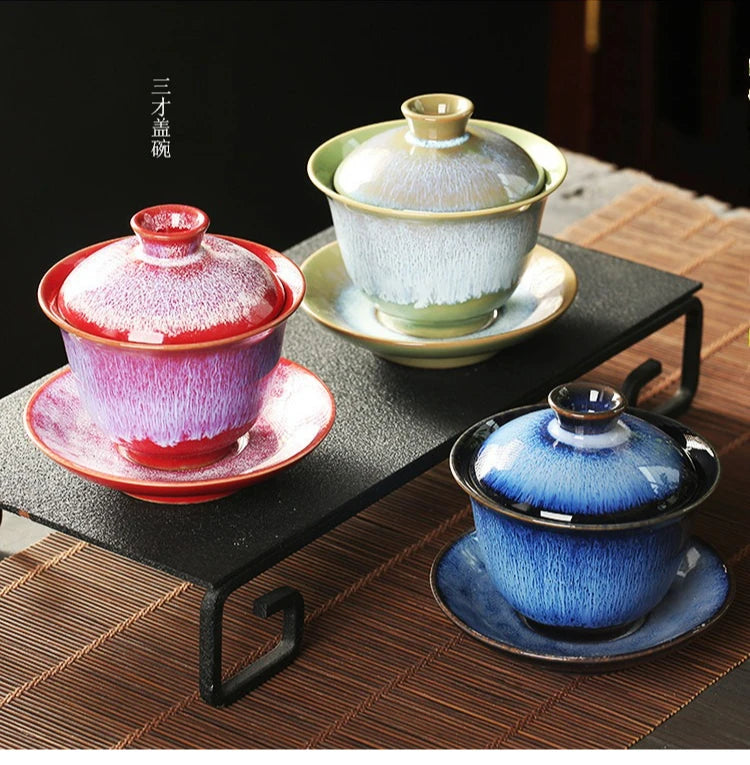 Elegante Juego de Té Kungfu Gaiwan de Cerámica Vintage | Perfecto para Ceremonia