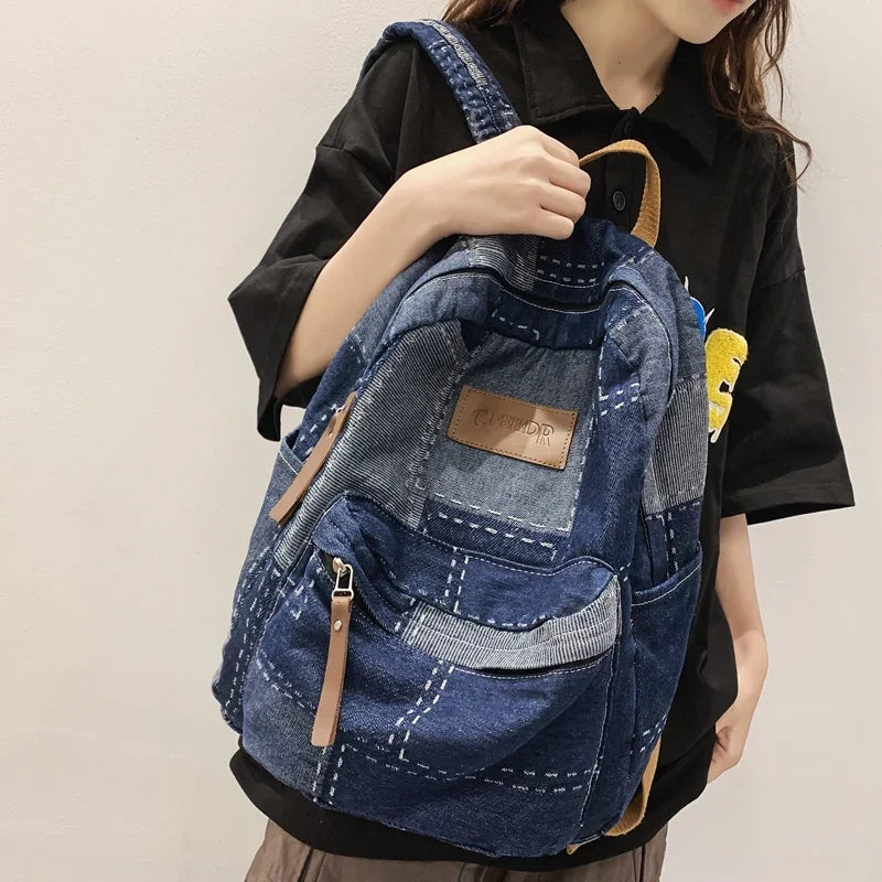 Trendy Washed Denim Backpack | Stylish College Laptop Bag