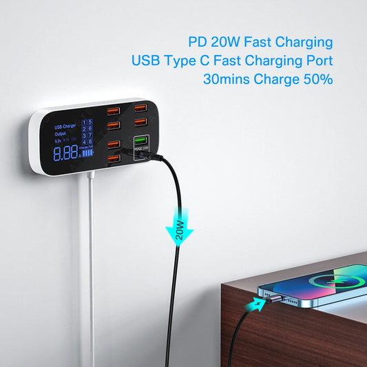 Cargador rápido USB de 8 puertos y 40 W | Estación de carga de viaje portátil