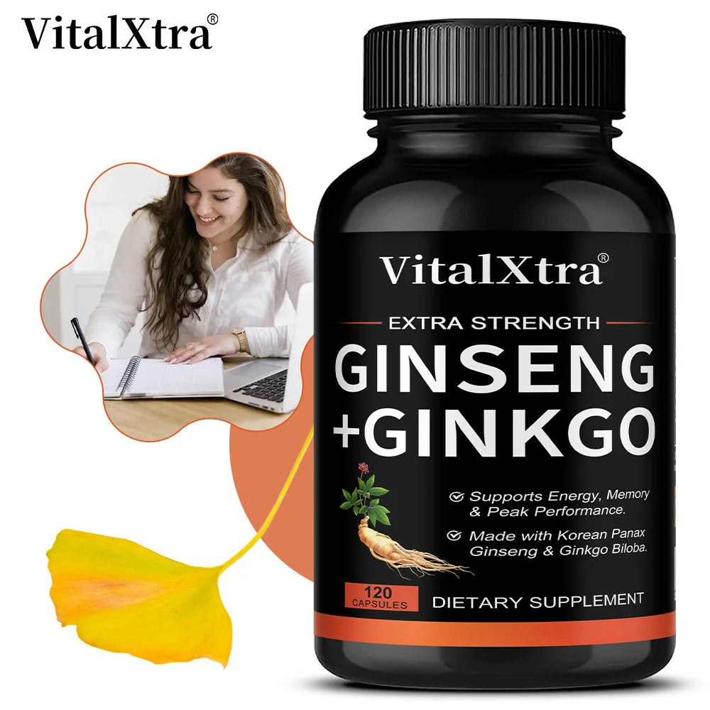 Energy Supplement Capsules with Ginseng & Ginkgo for Focus & Health