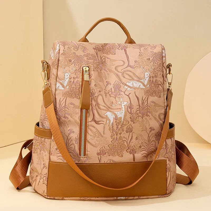 Stylish Color Blocking PU Leather Backpack | Anti-Theft Travel Bag