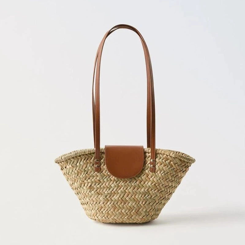 Large Capacity Rattan Woven Shoulder Bag for Beach & Vacation