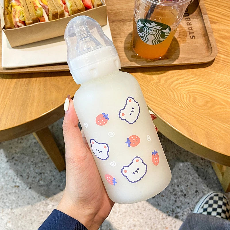 Kawaii Strawberry Bear Glass Water Bottle | Cute & Eco-Friendly
