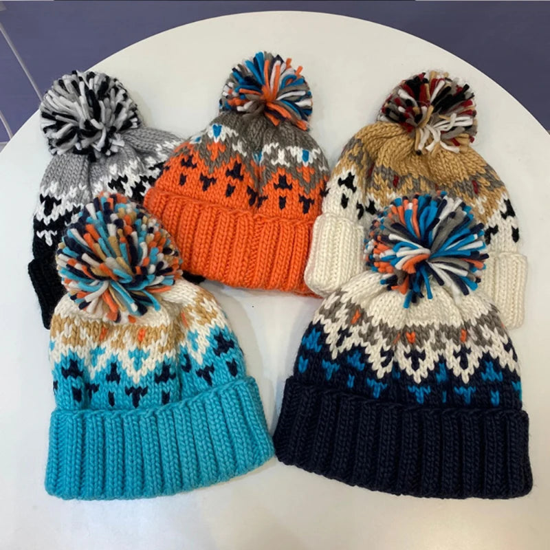 Unisex Fur Pompom Beanie Hat | Cozy Warm Knit Winter Cap