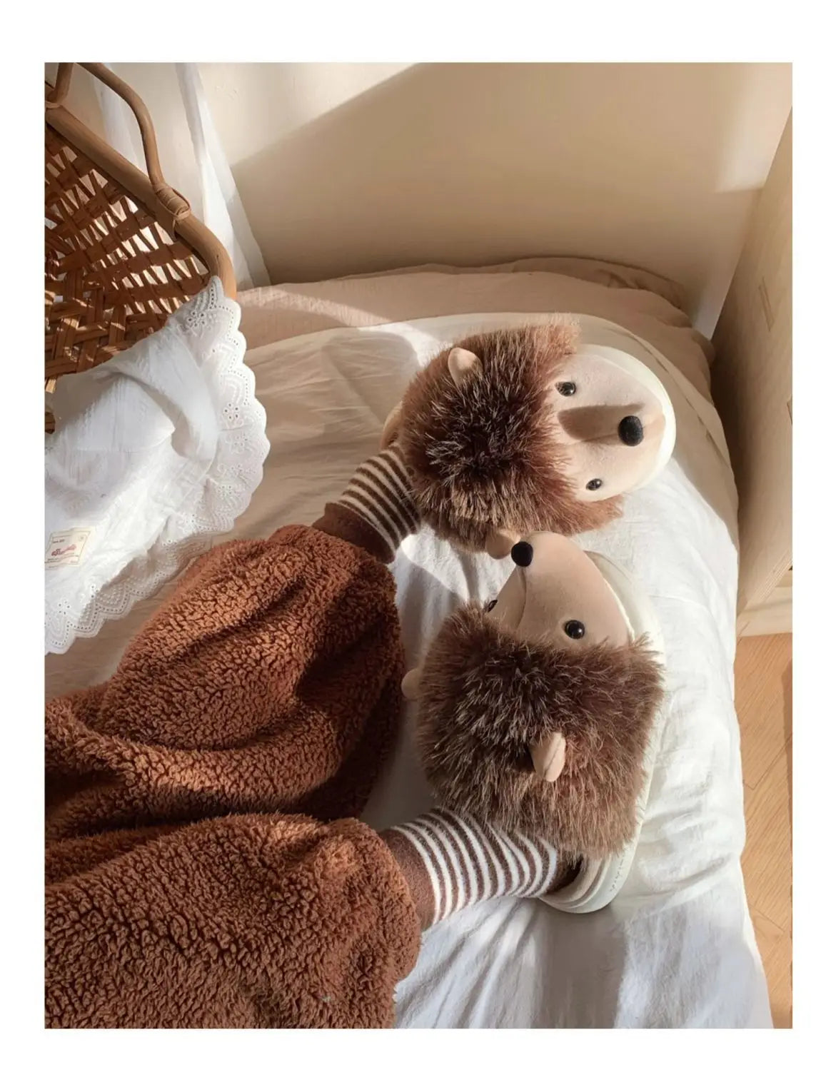 Cute Hedgehog Plush Winter Slippers | Cozy Cotton Home Shoes