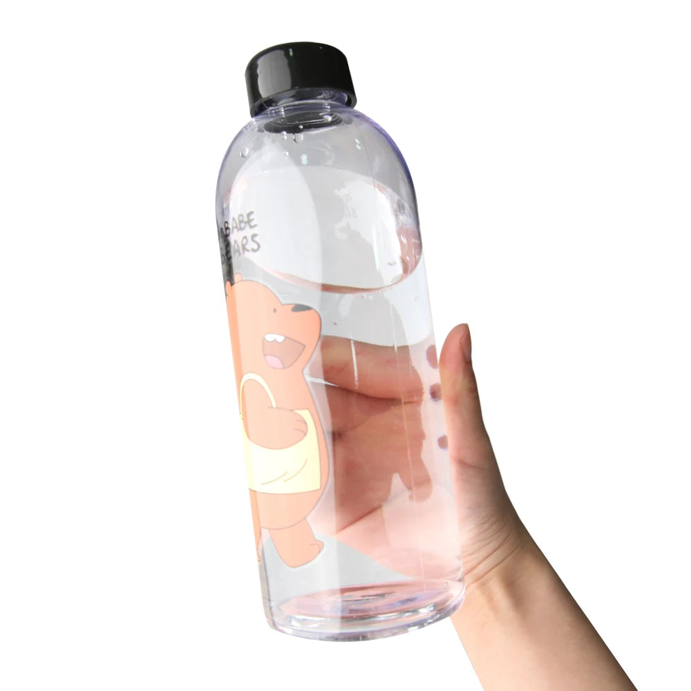 Cute Panda Water Bottle | 1000ml Transparent Frosted Drinkware