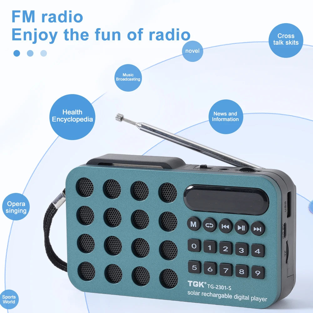 Portable FM Radio Receiver with Bluetooth & Solar Charging