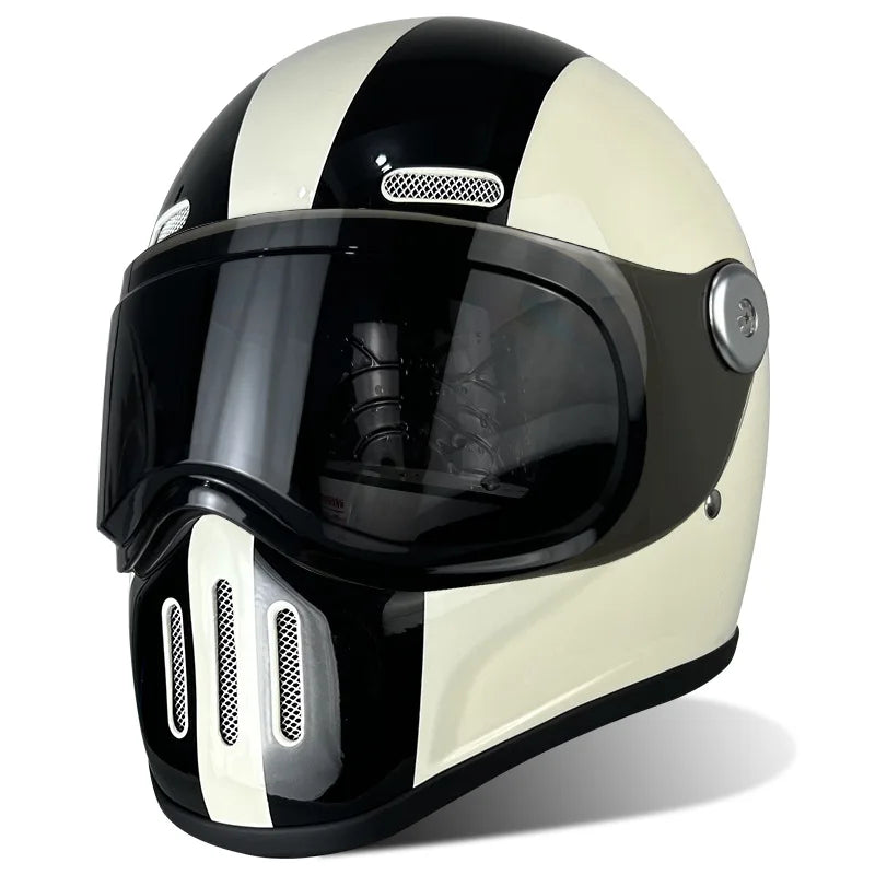 Retro Fiberglass Full Face Motorcycle Helmet | Vintage Style Safety Gear