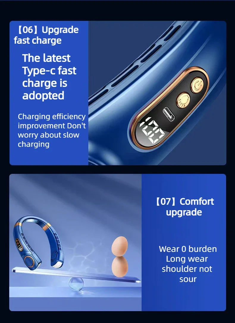 Portable Hands-Free Neck Fan with LED Cooling Plates | USB Rechargeable