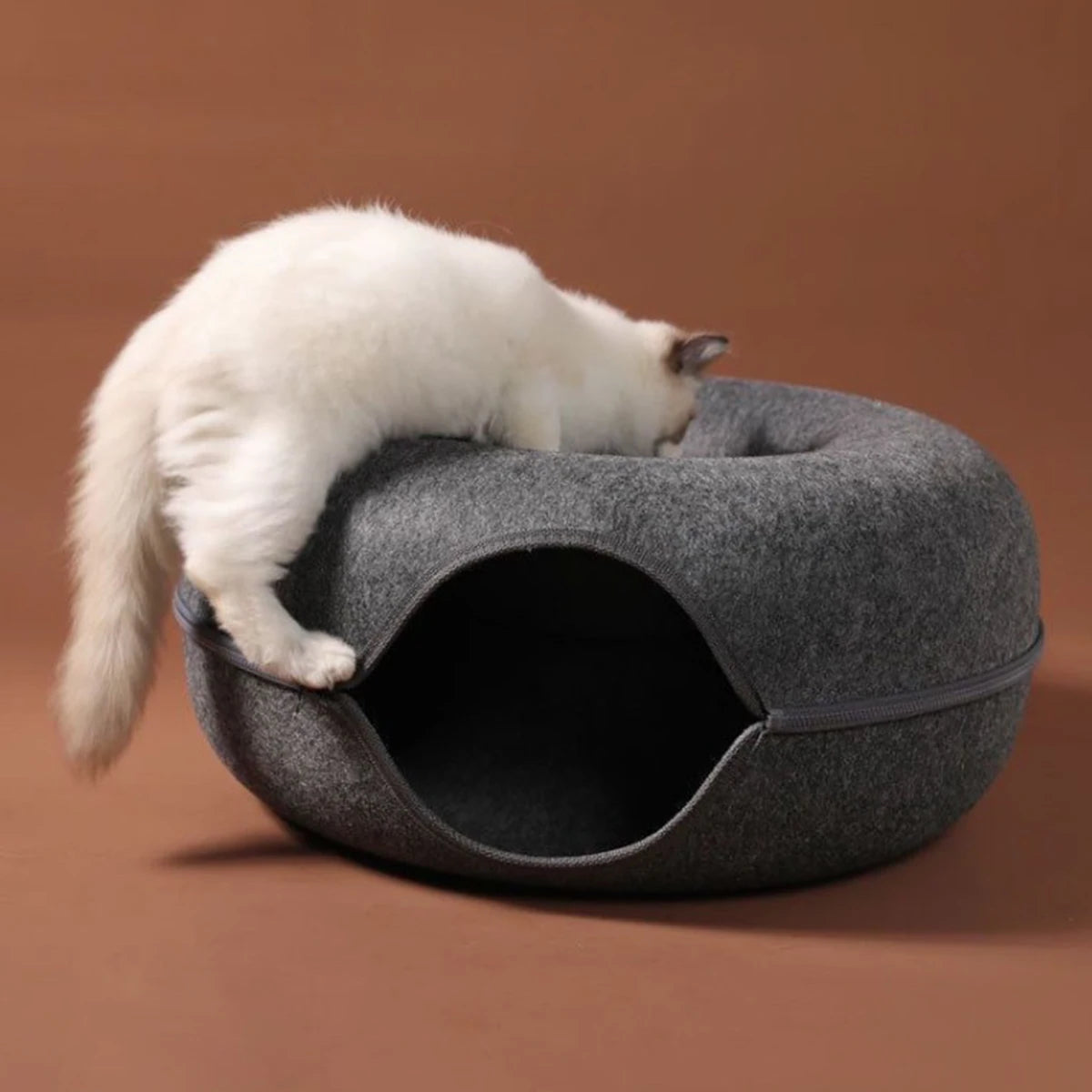 Interactive Round Cat Tunnel Bed | Cozy Felt Cat Toy for Kittens
