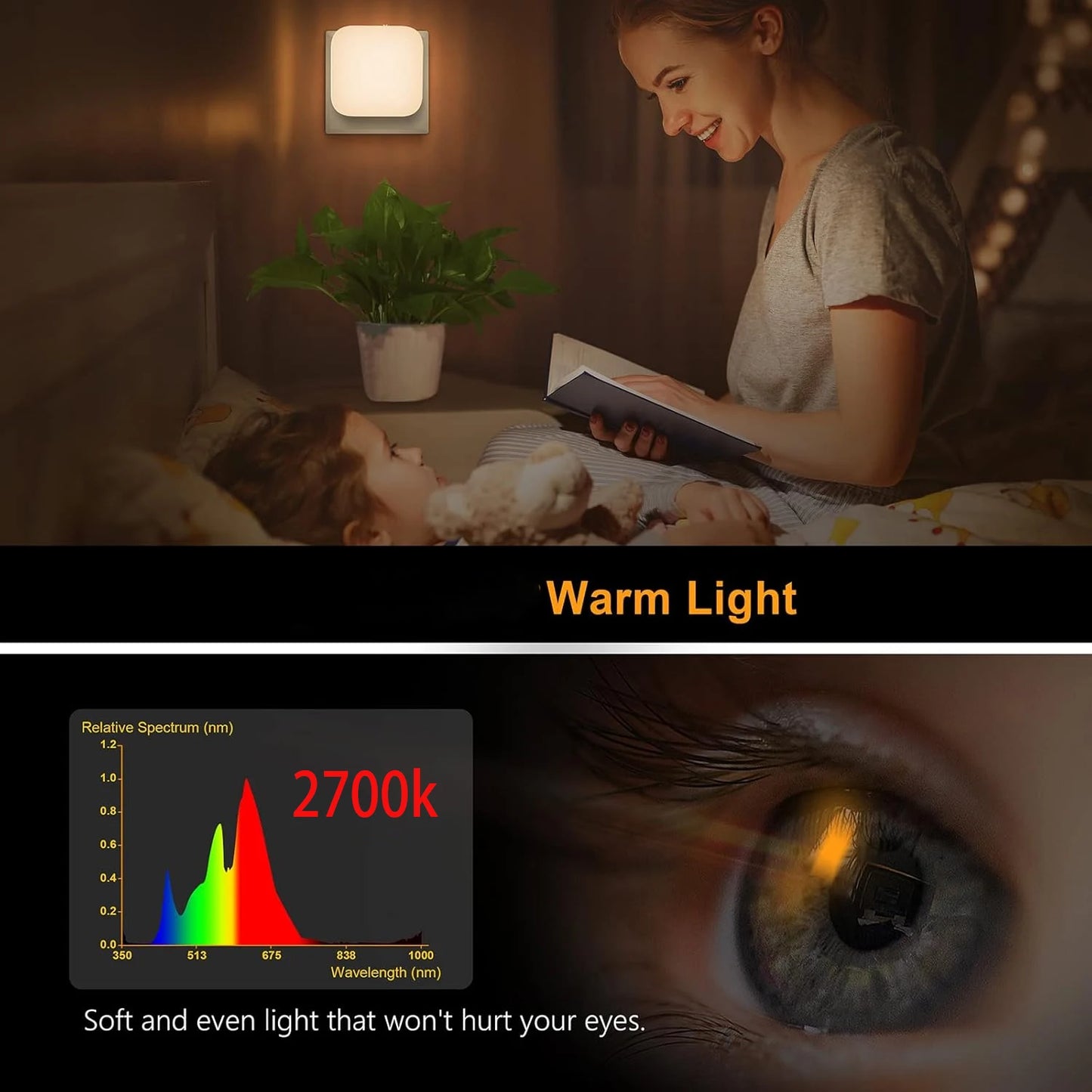 Luz nocturna regulable con sensor automático | Eficiente energéticamente y delgada