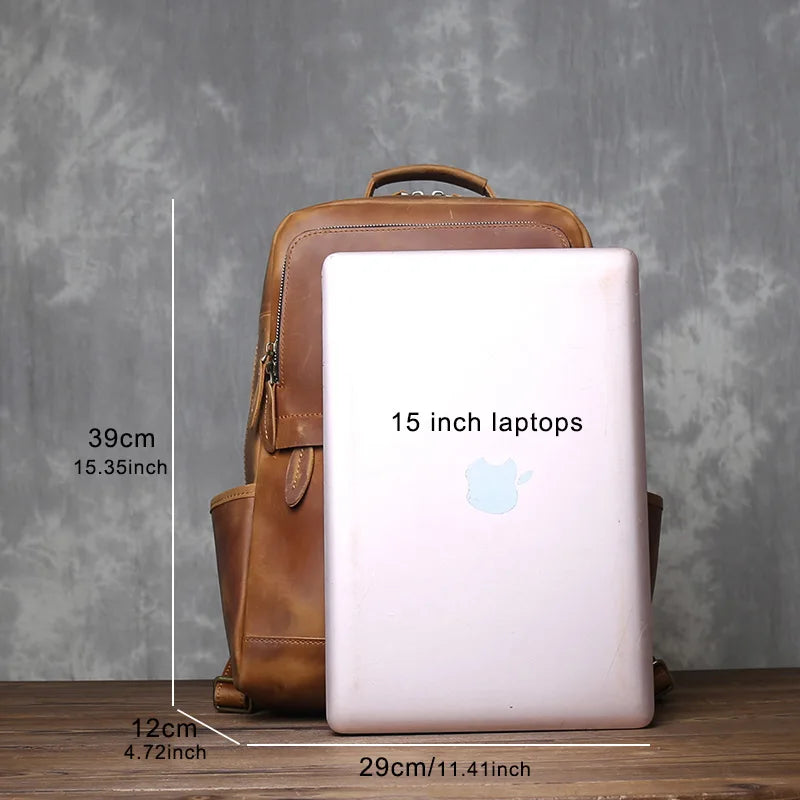 Men's Vertical Genuine Leather Backpack | Classic Retro Style