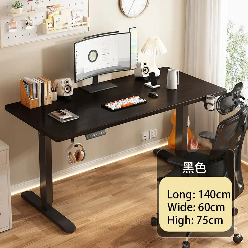 Electric Height Adjustable Solid Wood Computer Desk for Home & Office