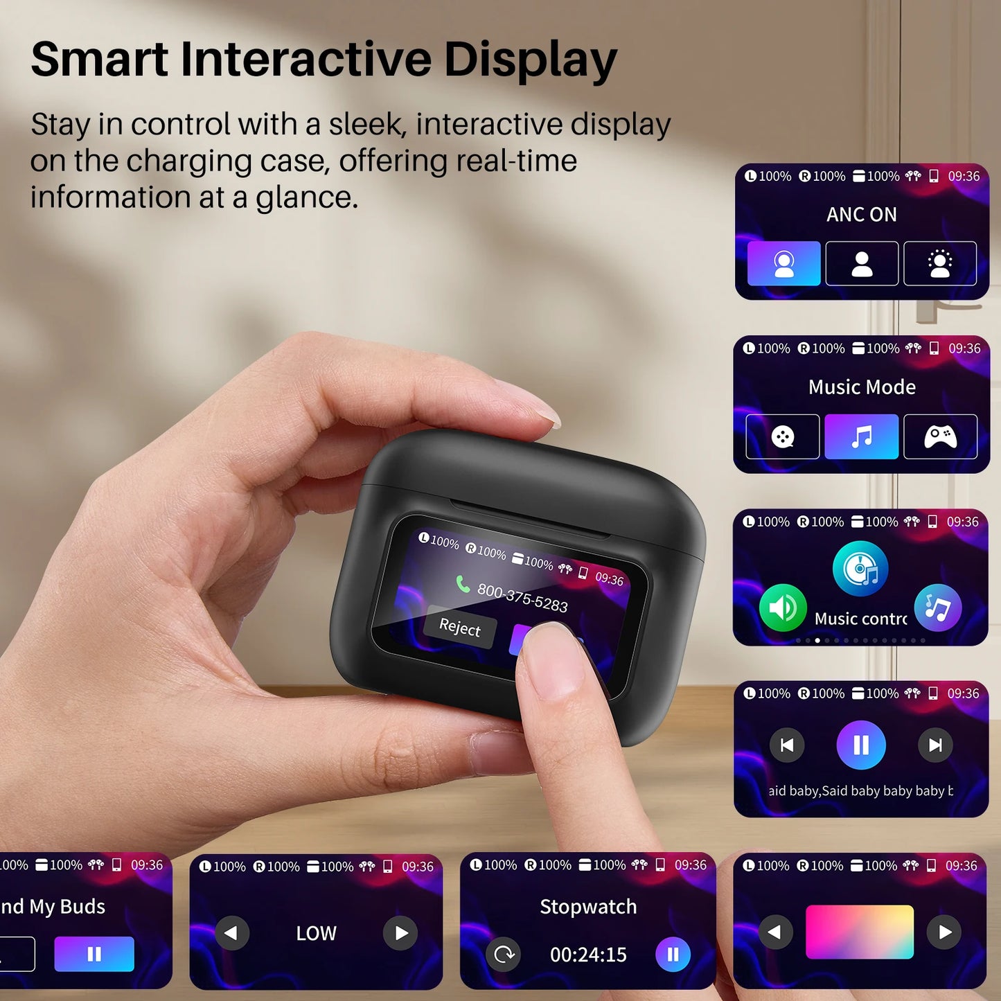 Colorful Wireless Earbuds with Active Noise Cancelling & AI Translate