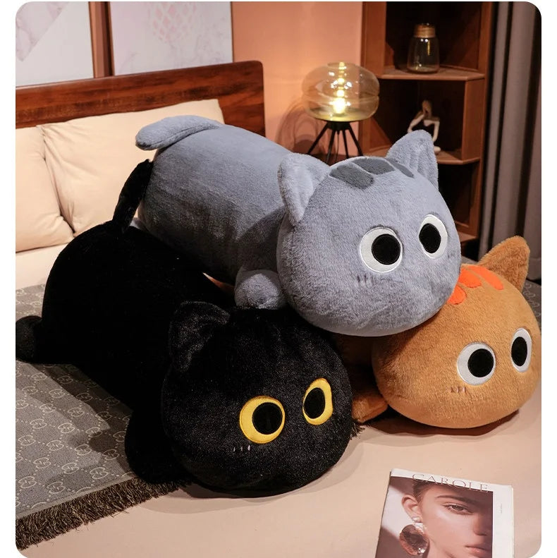 Big Long Lying Black Cat Plushie | Cozy Cushion Pillow