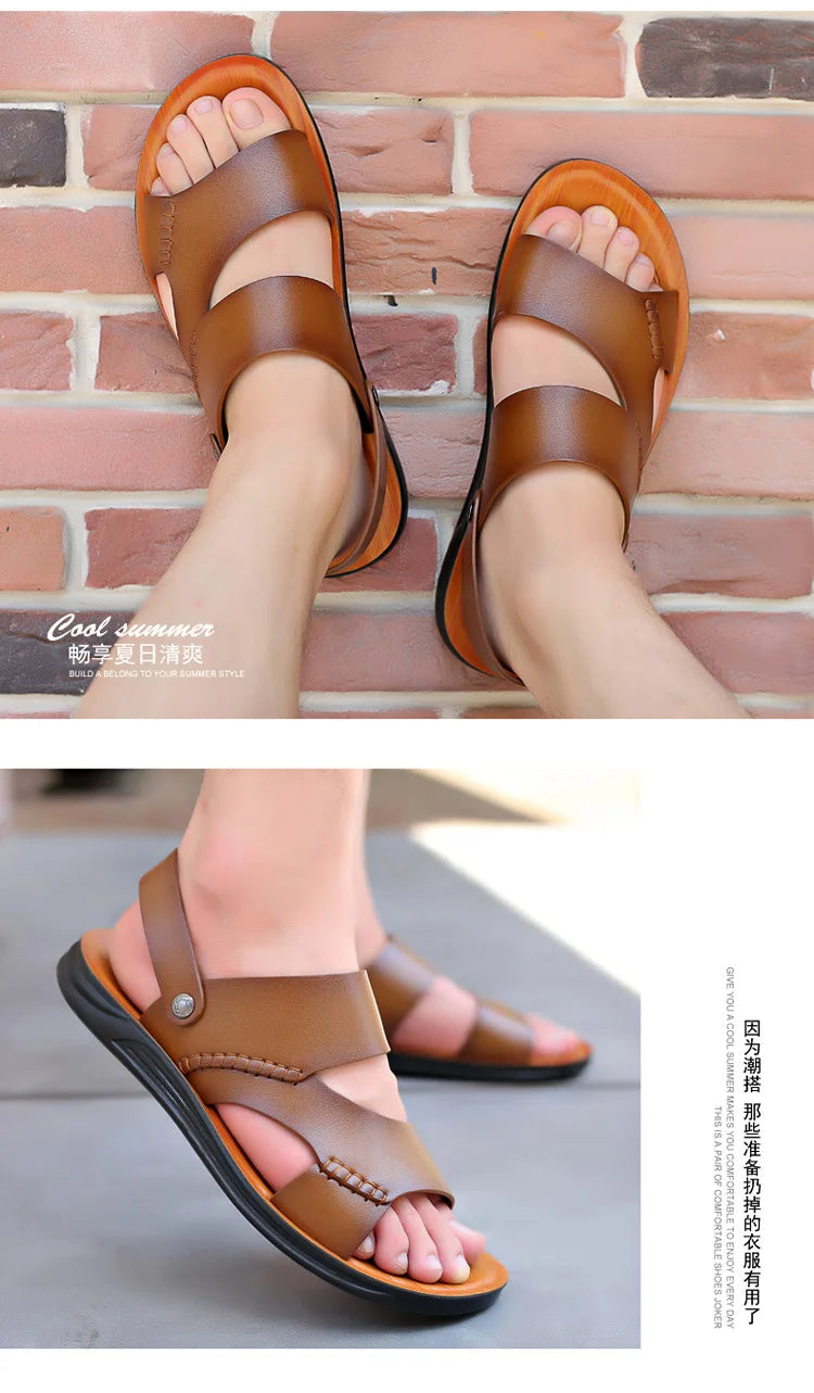 Men's Stylish Leather Sandals | Breathable Casual Beach Shoes
