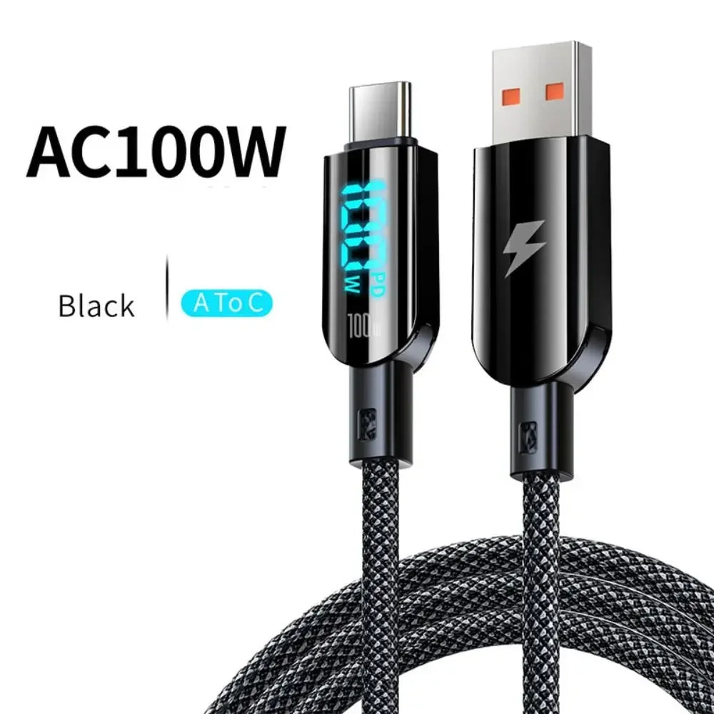 100W USB C to Type C Fast Charging Cable with LED Display