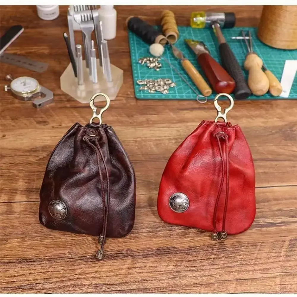 Compact Vintage Drawstring Key Wallet Mini Retro Pouch Change Purse Keychain Medieval Jewelry Storage Bag Housekeeper Use