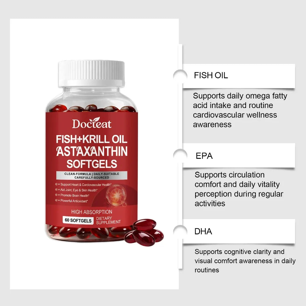Fish & Krill Oil Softgels with Omega-3 | Antioxidant Support