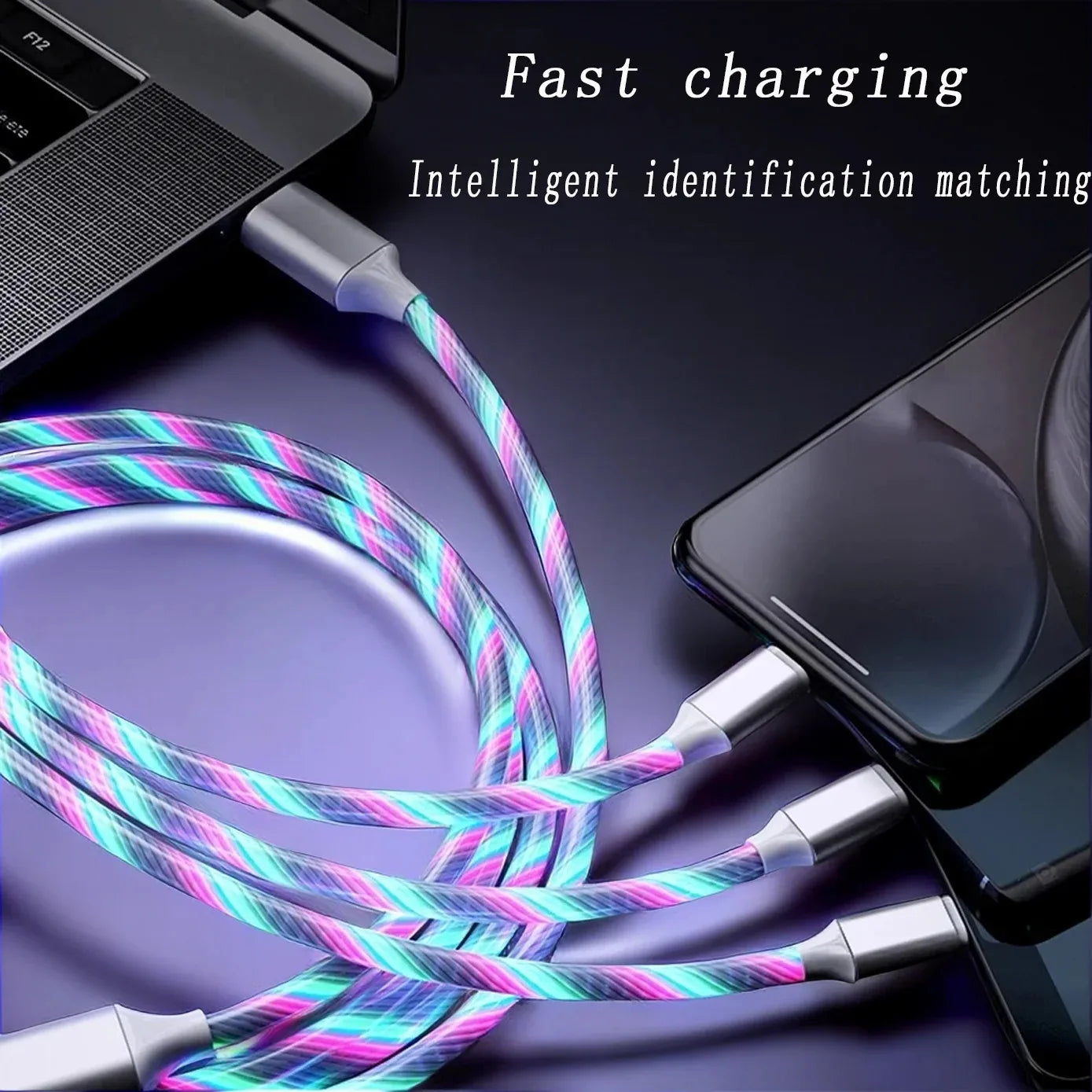 3 IN 1 Glowing LED Light Phone Charger | Luminous USB Type C Cable