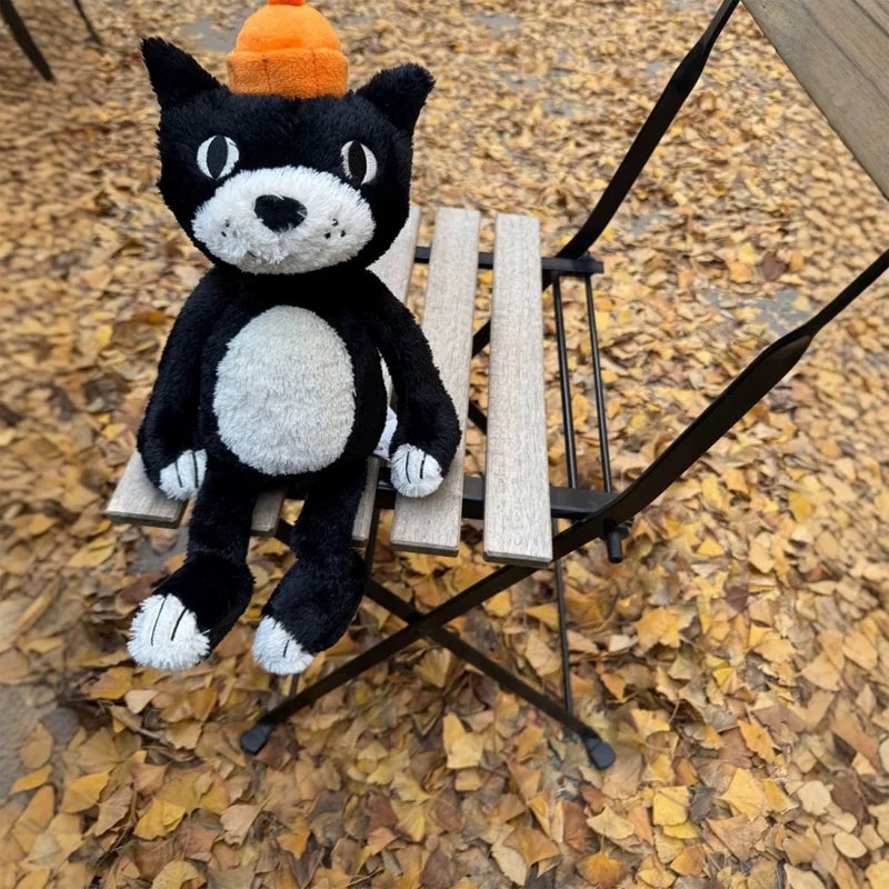 Cute Black and White Cat Plush Doll | Soft Healing Companion Pillow