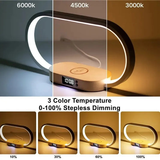Soporte cargador inalámbrico multifunción con lámpara LED y reloj