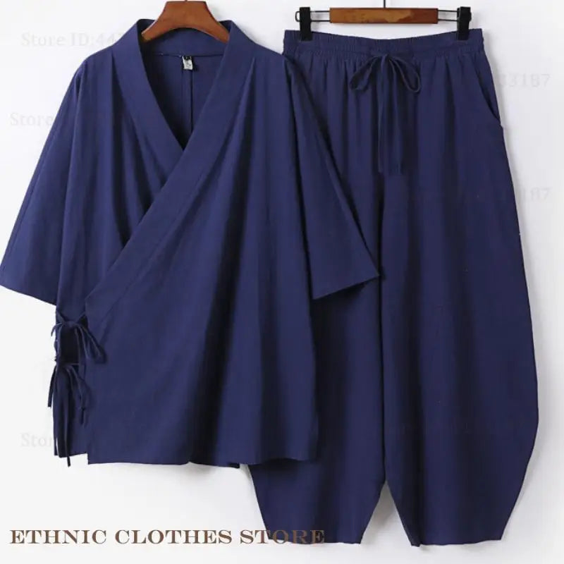 Plus Size Men's Kimono Cardigan & Pants Set | Stylish Yukata Outfit