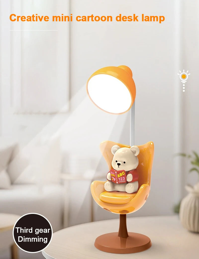 Bonita lámpara de escritorio LED flexible de oso con soporte para teléfono | Iluminación acogedora