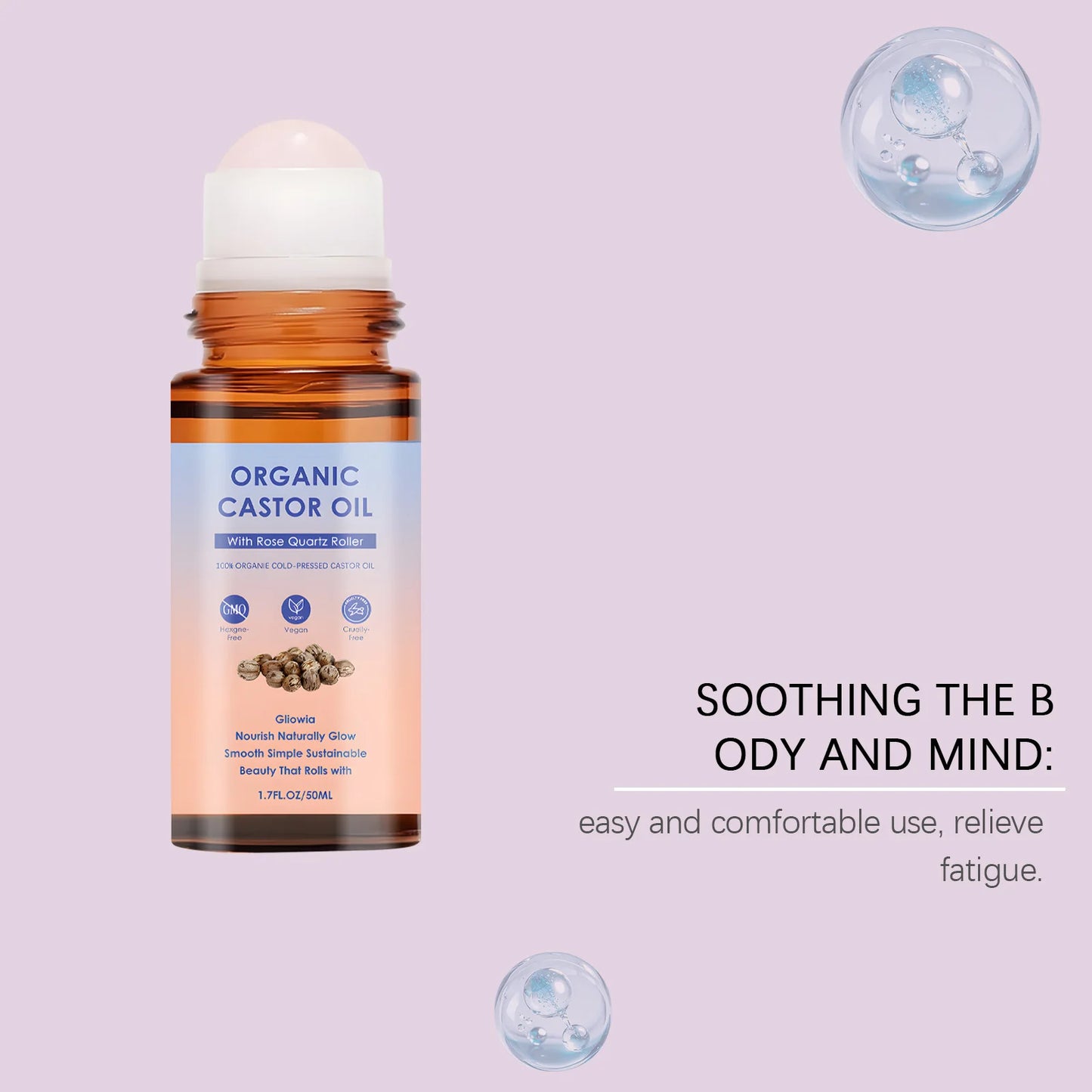 Natural Organic Castor Oil with Rose Quartz | Moisturizing Roll-On