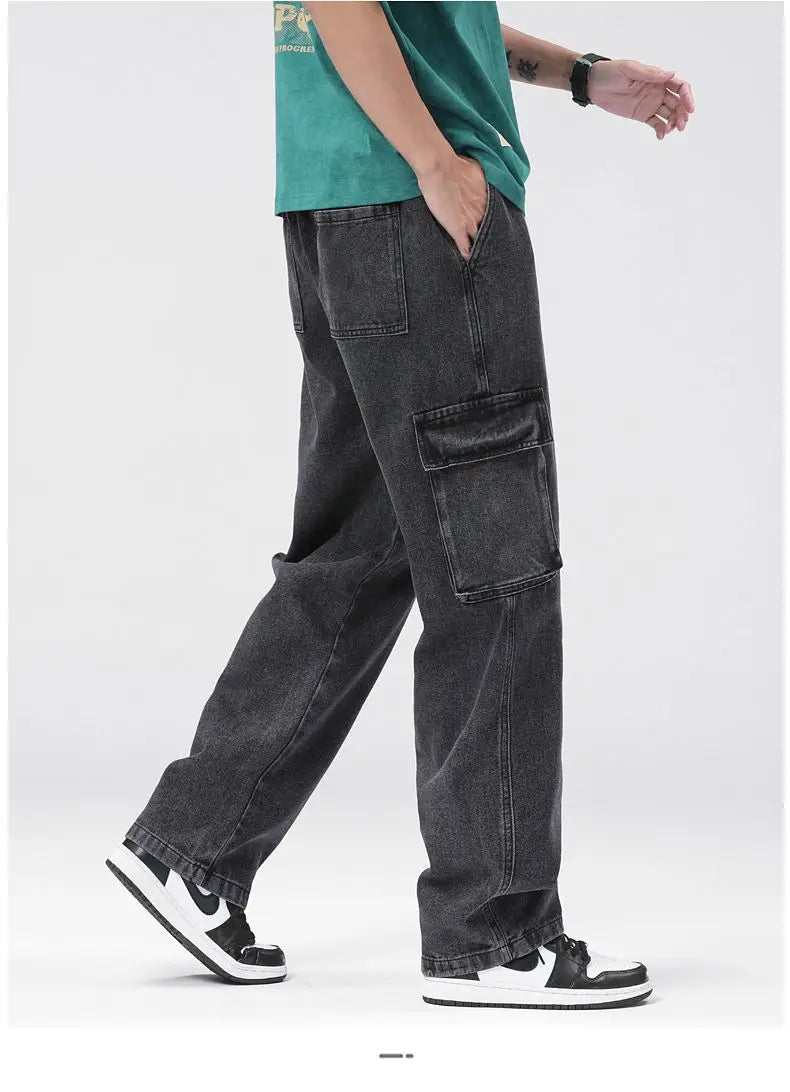 Men's Baggy Cargo Jeans with Elastic Waist | Casual Vintage Style