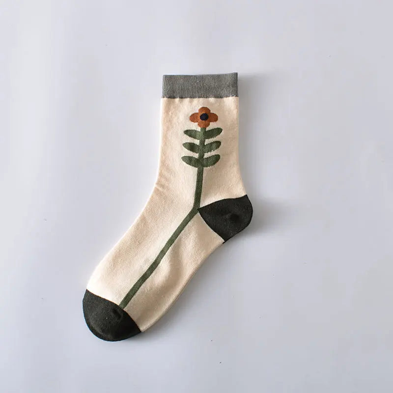 Cute Women's Cotton Socks | Retro Embroidery & Floral Styles