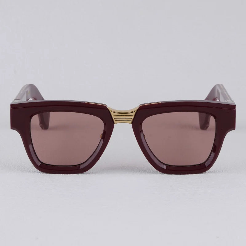 Luxurious Dark Red Thick Frame Sunglasses with Gold Details