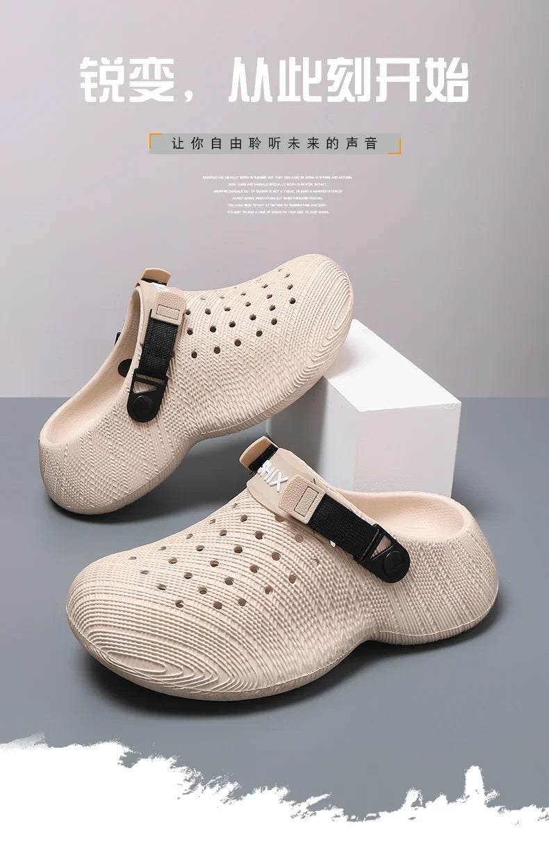 Men Thick Sole Clogs Breathable Hollow Out Non-slip Garden Shoes Outdoor Beach Slippers Slip On Platform Sandal Summer Walking