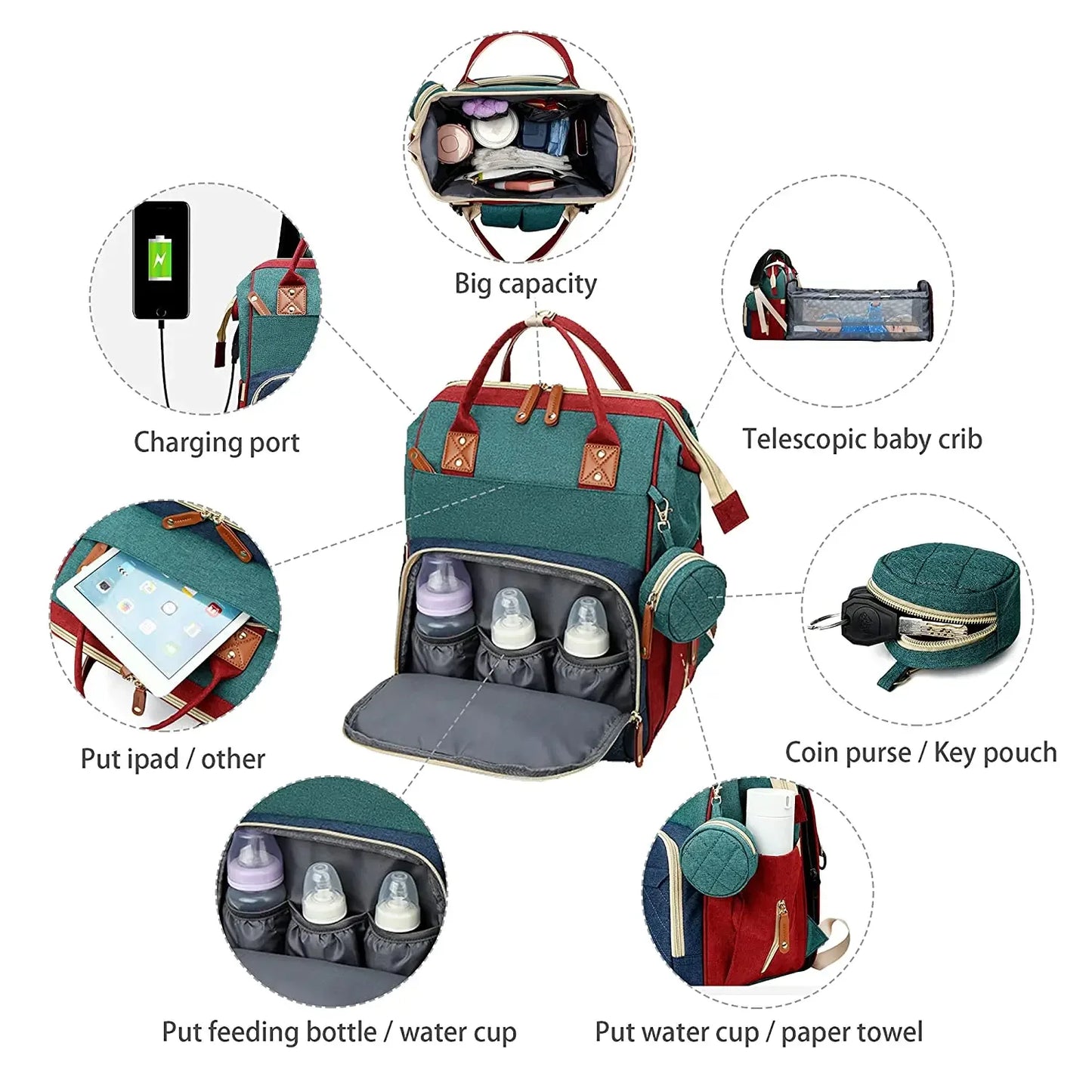 3 In 1 Diaper Bag Backpack | Waterproof & USB Charging