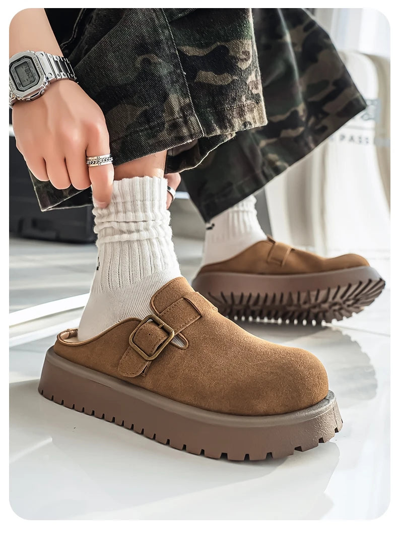 Men's Casual Leather Half Slippers | Non-Slip Summer Clogs
