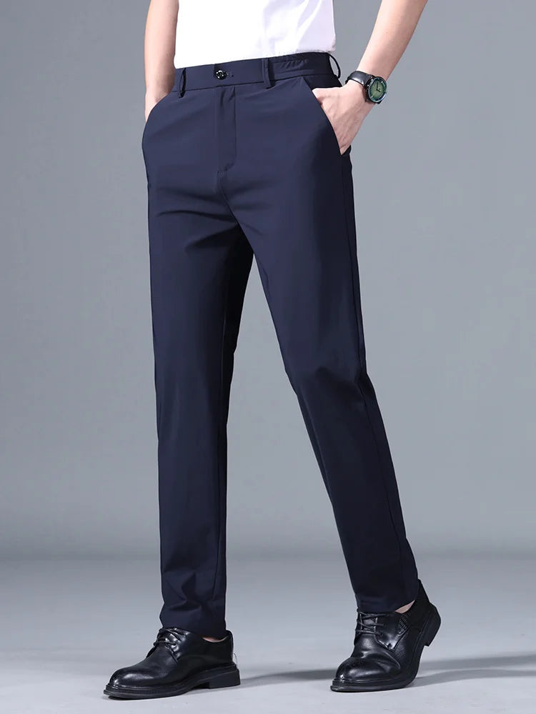 Men's Summer Stretch Smooth Trousers | Casual Business Pants