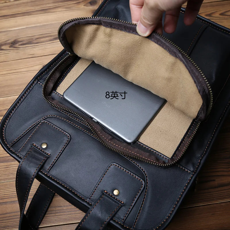 Men's Leather Messenger Bag | Casual Briefcase for 14 Inch Laptop