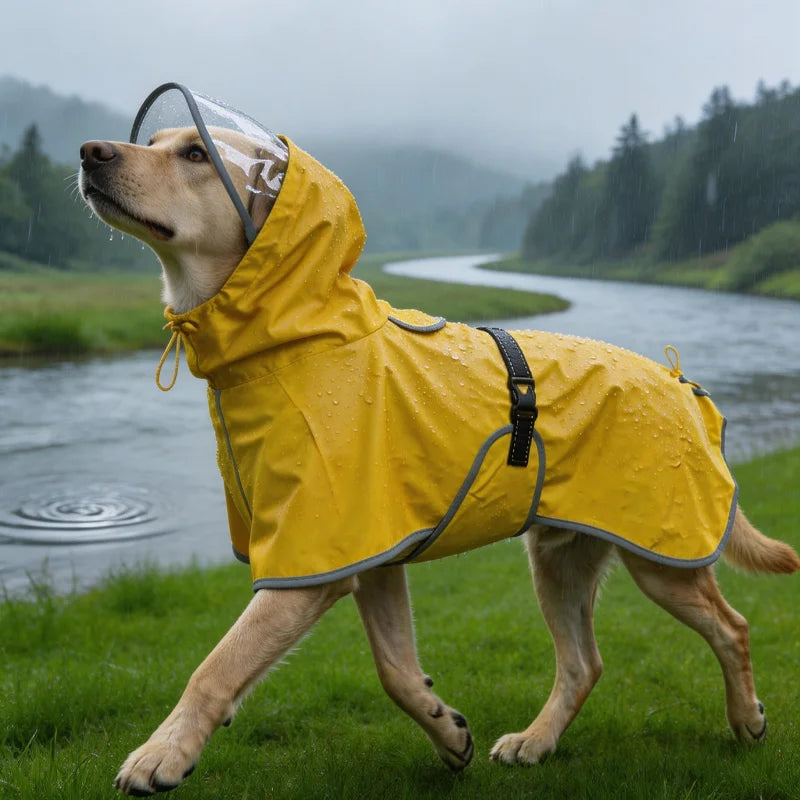 Dog Raincoat, Hooded Windproof and Waterproof Reflective Pet Raincoat, Suitable for Medium to Large Dogs, Waterproof Dog Clothin