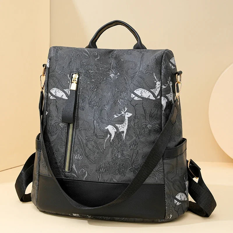Stylish Color Blocking PU Leather Backpack | Anti-Theft Travel Bag