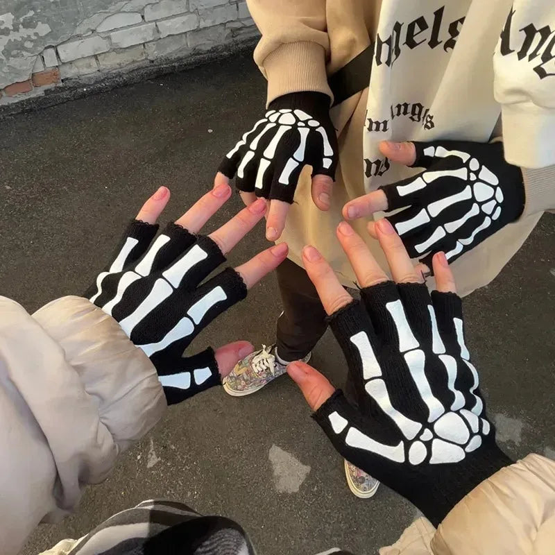 Luminous Skeleton Half Finger Gloves | Unique Halloween Cosplay