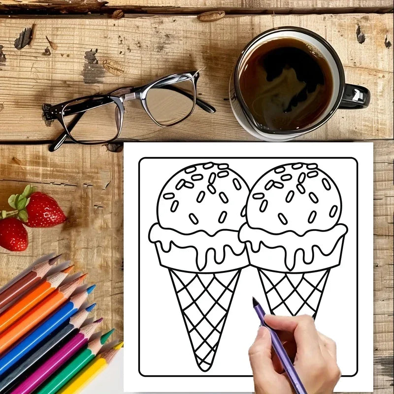 Easy Dessert Coloring Book for Adults | Stress Relief & Fun
