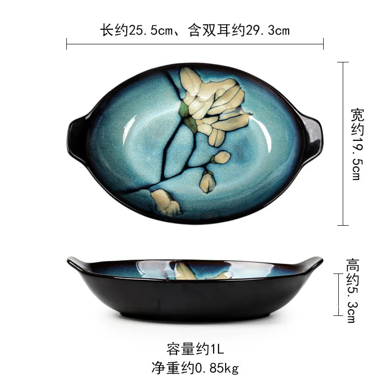 Juego de cuencos hondos para sopa pintados a mano de estilo japonés | Vajilla elegante
