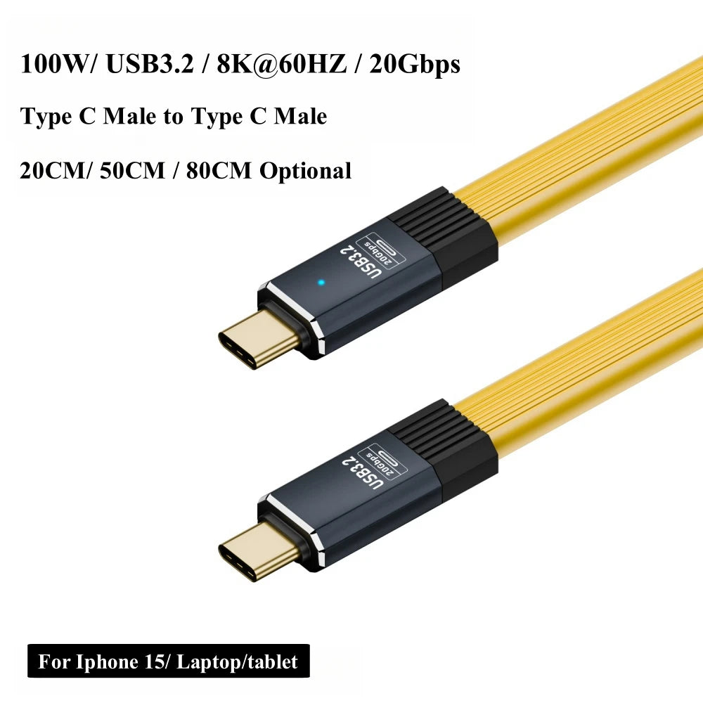 USB 3.2 Type C Male to Male Cable | Fast Charge & Data Transfer